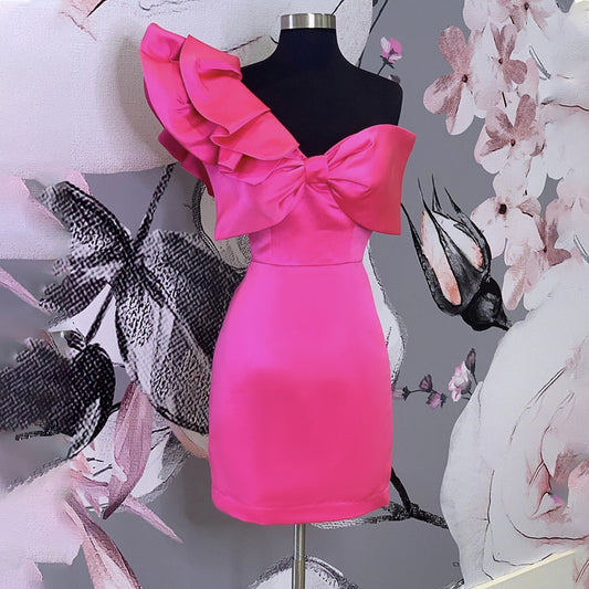 3D Bowknot Sexy One Shoulder Ruffled Bow Slim High Waist Evening Dress Women