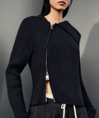 Abrigo elegante de punto acanalado con cremallera para mujer