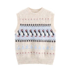 Chaleco de punto con cuello redondo y adornos florales para mujer, ropa de otoño coreana