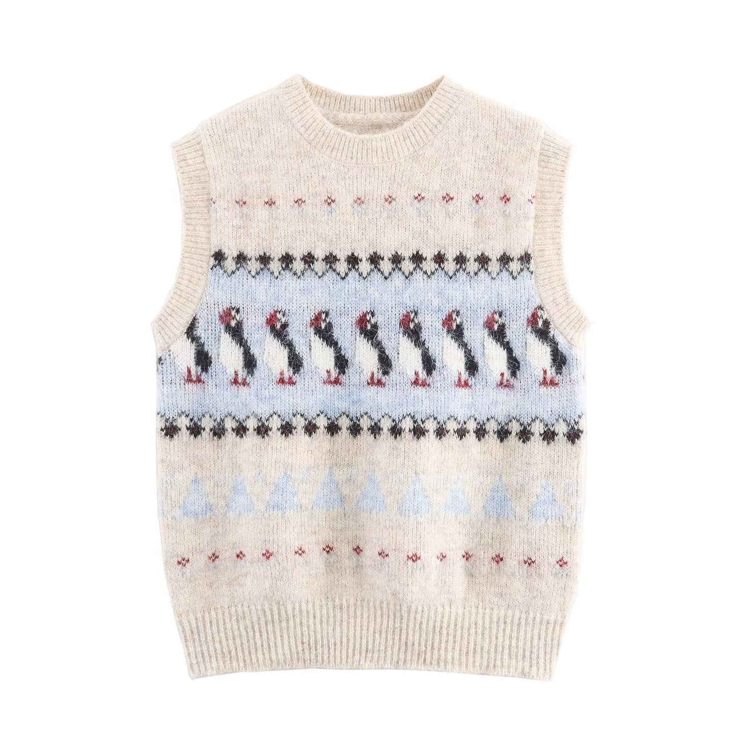 Women Clothing Autumn Korean Outerwear Bandage Floral Decorations round Neck Knitted Vest Top