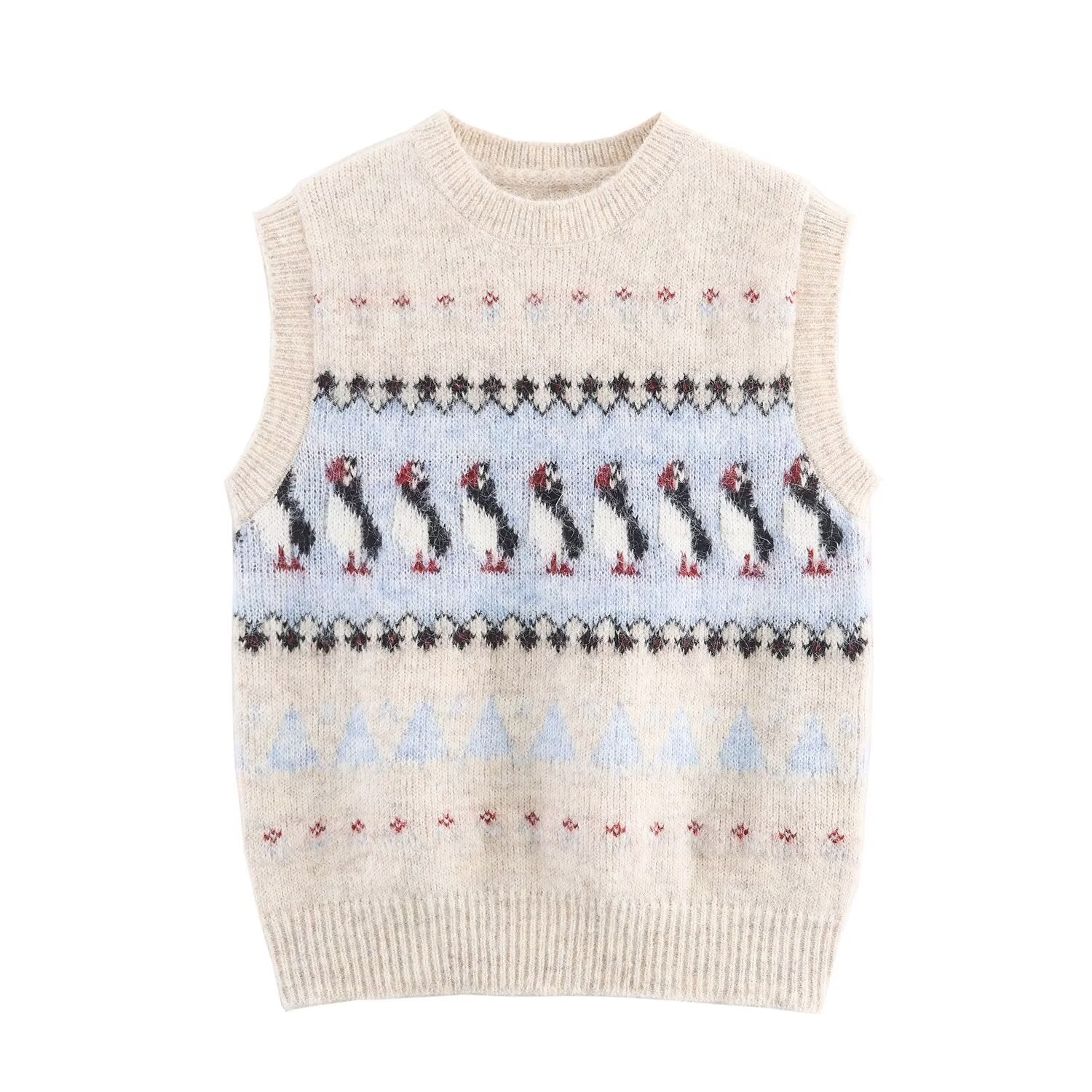 Chaleco de punto con cuello redondo y adornos florales para mujer, ropa de otoño coreana