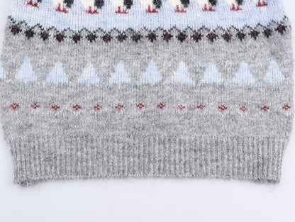 Women Clothing Autumn Korean Outerwear Bandage Floral Decorations round Neck Knitted Vest Top