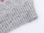 Chaleco de punto con cuello redondo y adornos florales para mujer, ropa de otoño coreana