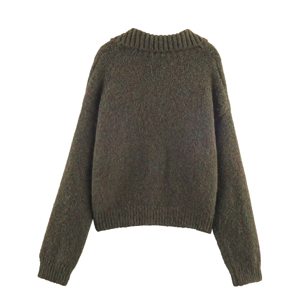 Gilet cardigan rétro à revers jacquard et lacets en maille, coupe ample et amincissante, idéal pour l'automne et les femmes.