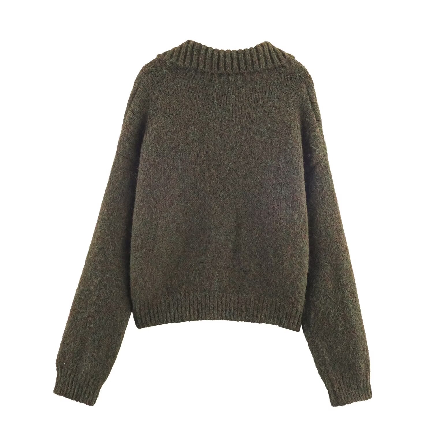 Cárdigan de punto con solapas retro y cordones de jacquard para mujer, suéter holgado y adelgazante de otoño