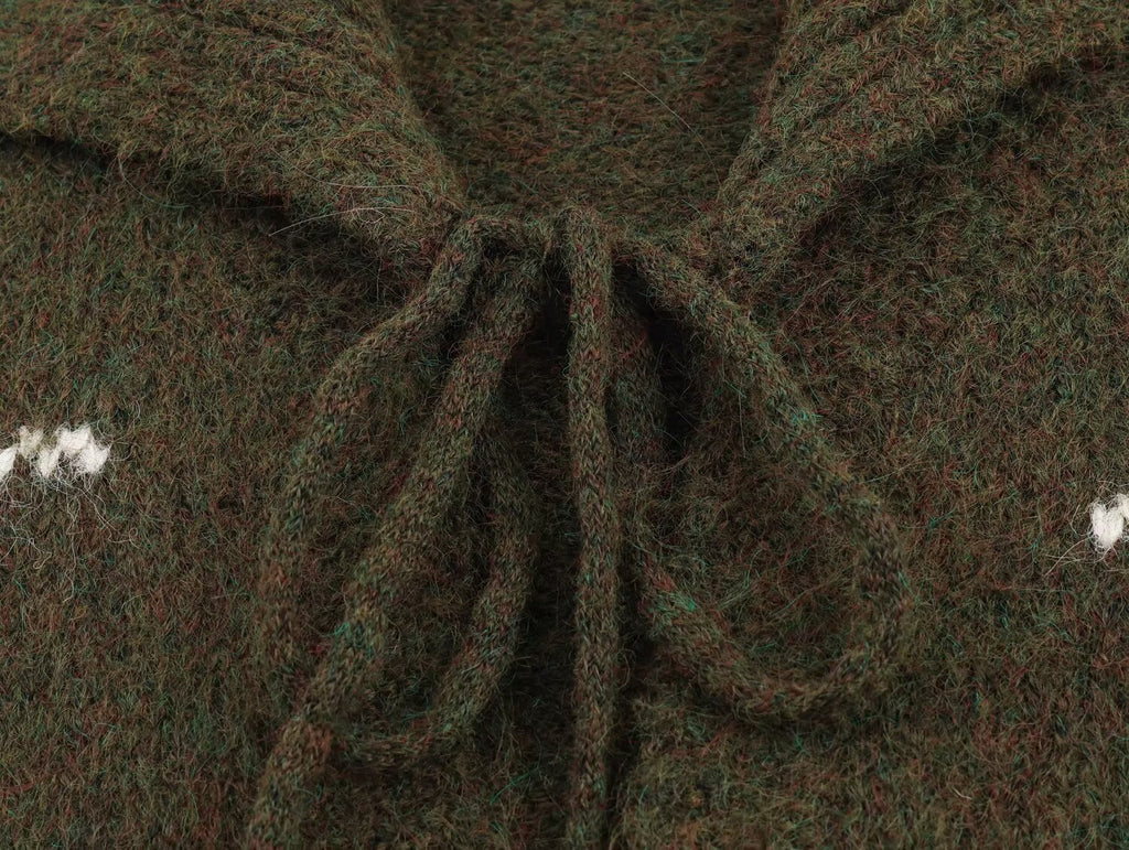 Gilet cardigan rétro à revers jacquard et lacets en maille, coupe ample et amincissante, idéal pour l'automne et les femmes.