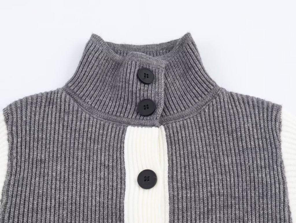 Cárdigan de punto con costuras de colores a juego, holgado e informal para mujer de otoño