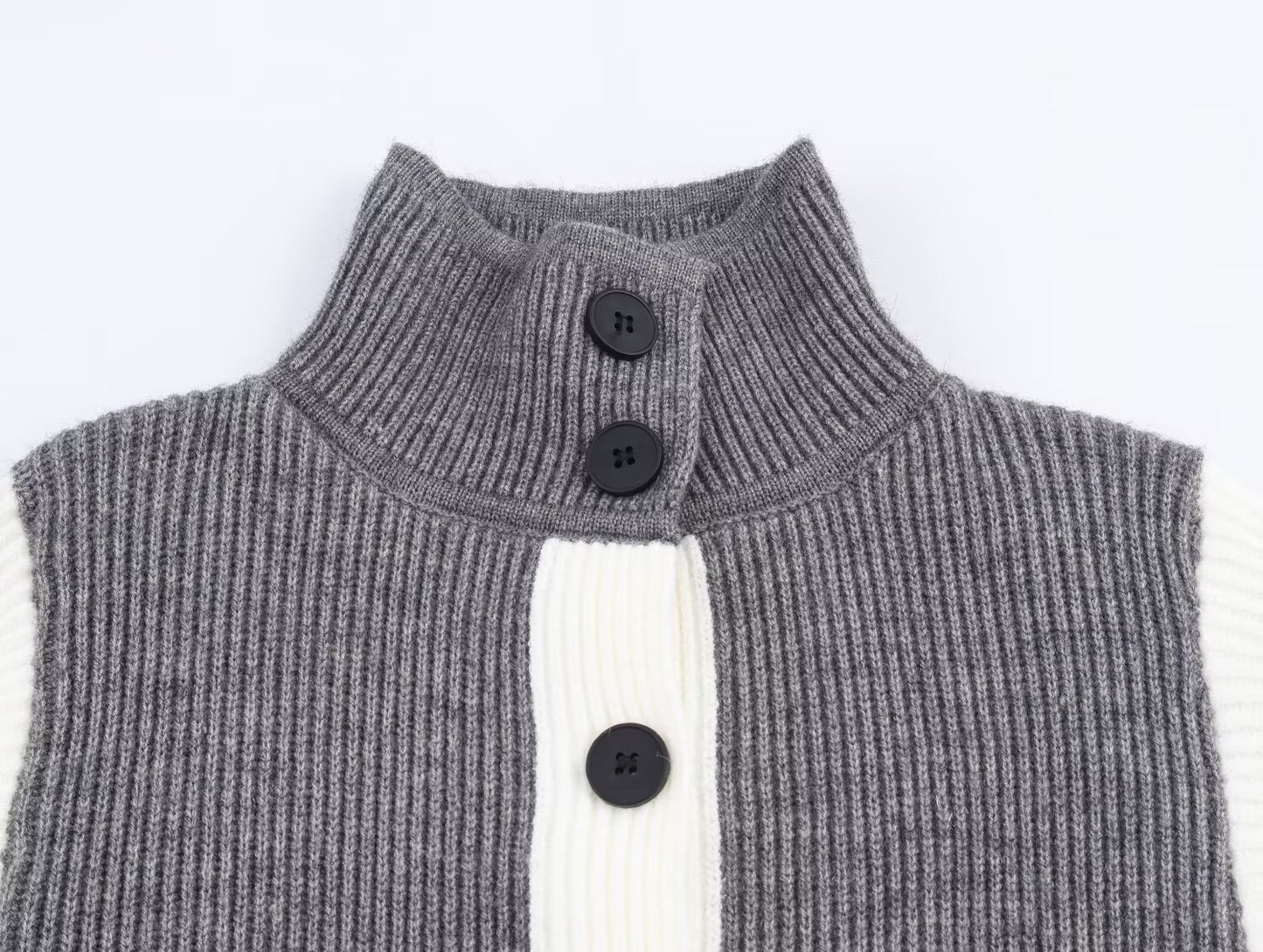 Autumn Women Casual Loose All Matching Color Stitching Knitted Cardigan