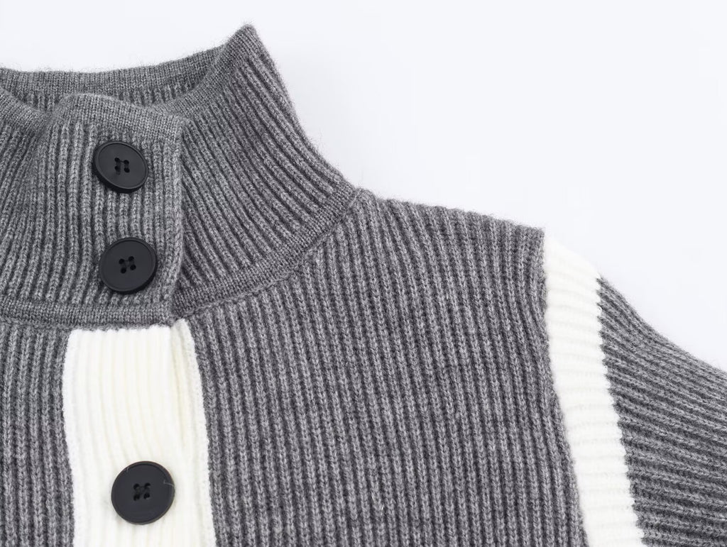 Cárdigan de punto con costuras de colores a juego, holgado e informal para mujer de otoño