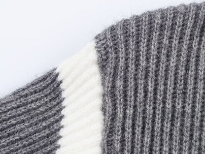 Autumn Women Casual Loose All Matching Color Stitching Knitted Cardigan