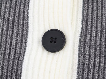 Autumn Women Casual Loose All Matching Color Stitching Knitted Cardigan