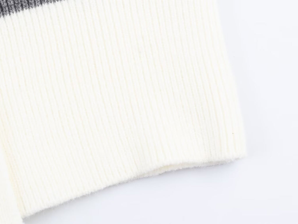 Cárdigan de punto con costuras de colores a juego, holgado e informal para mujer de otoño