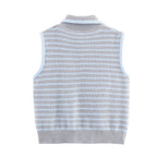 Women Clothing Fall Fresh Age Reducing Stripe Decoration Collared Short Vest
