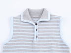 Women Clothing Fall Fresh Age Reducing Stripe Decoration Collared Short Vest