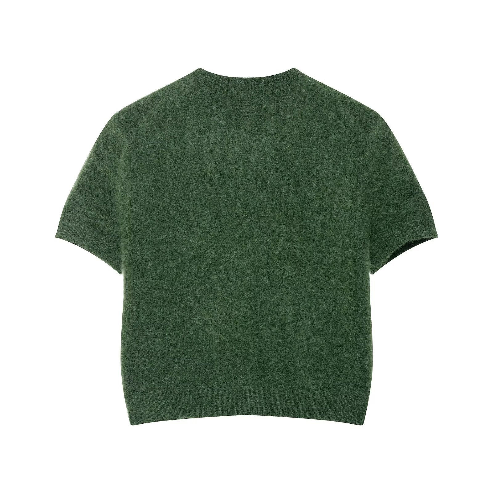 Ropa de oficina para mujer de principios de otoño, cuello redondo, manga corta, botonadura sencilla, punto
