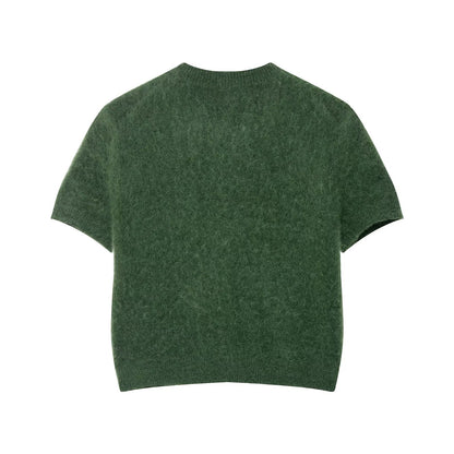 Early Autumn Women Clothing Office round Neck Short Sleeves Single Breasted Knitwear