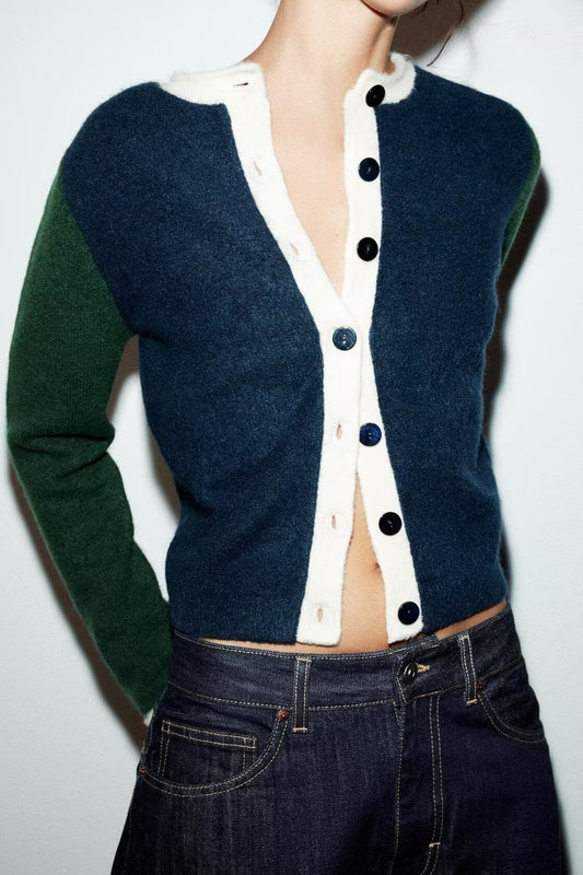 Coat Casual Loose Women Autumn Contrast Color Knitwear