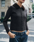 Fall Women Clothing Artificial Fur Effect Collared Knitted Coat