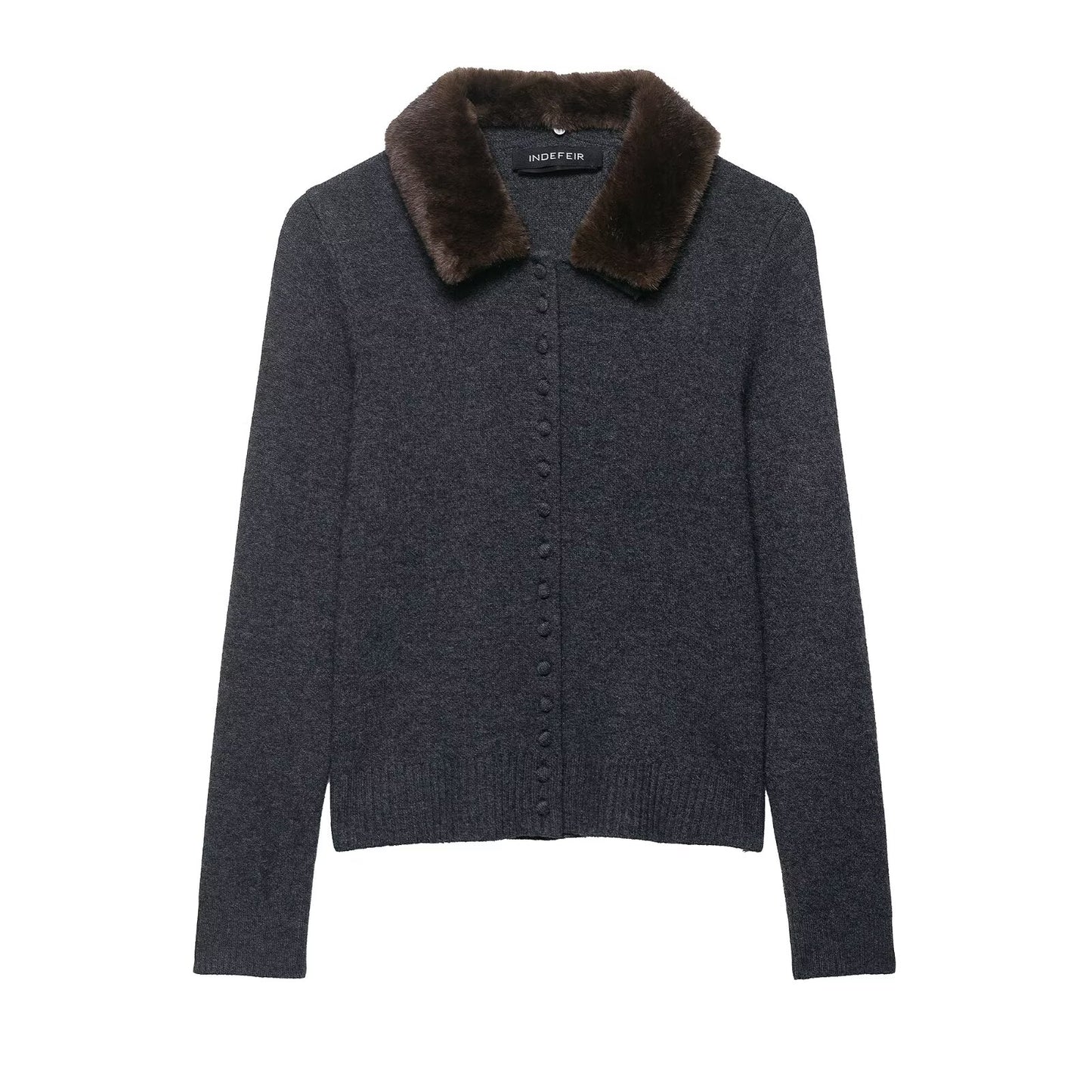 Fall Women Clothing Artificial Fur Effect Collared Knitted Coat