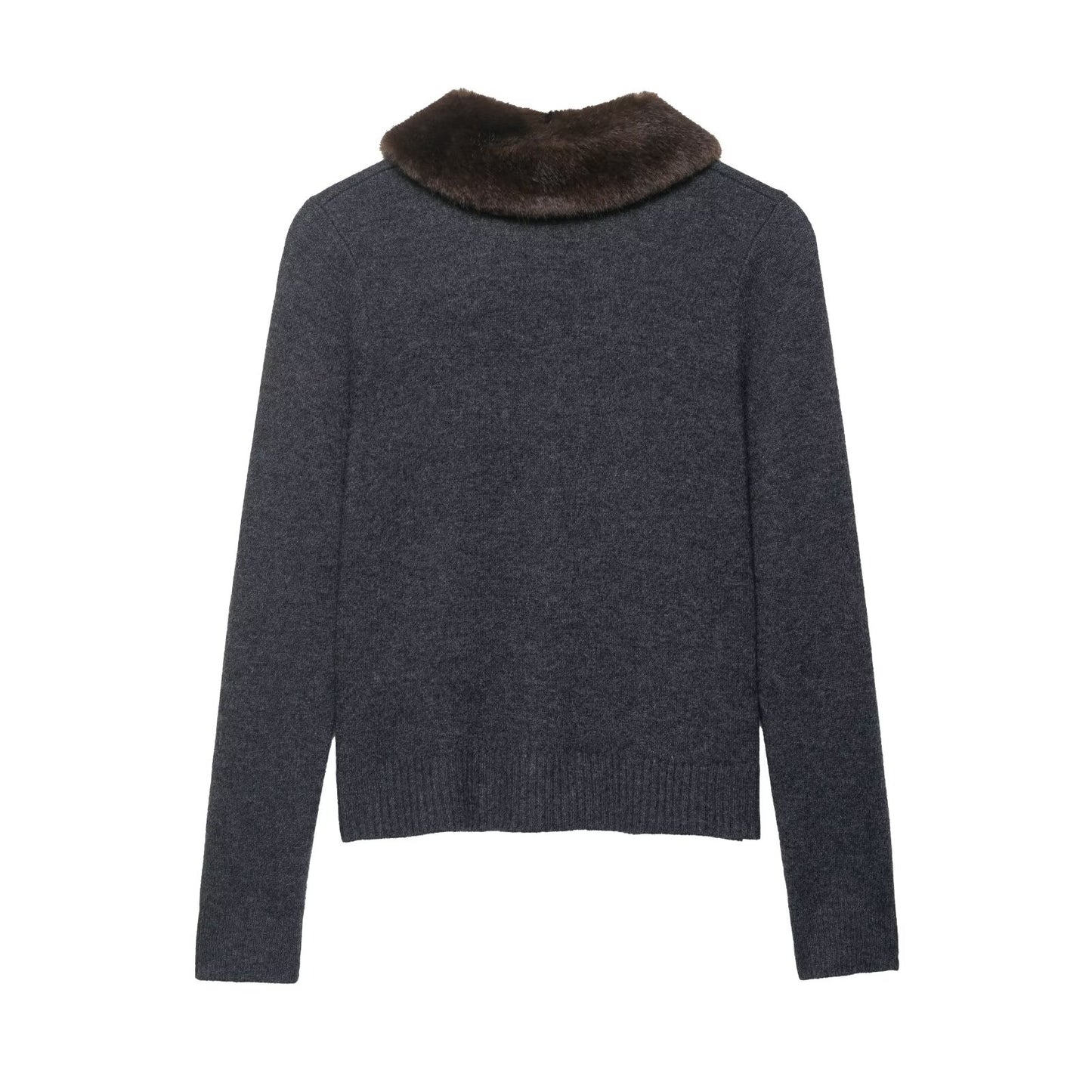 Fall Women Clothing Artificial Fur Effect Collared Knitted Coat