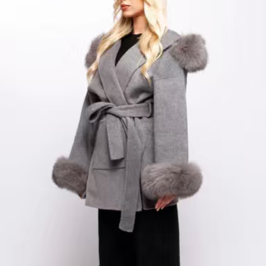 Women Autumn Winter Blogger Mid Length Cape Woolen Hooded Overcoat TinkleBell