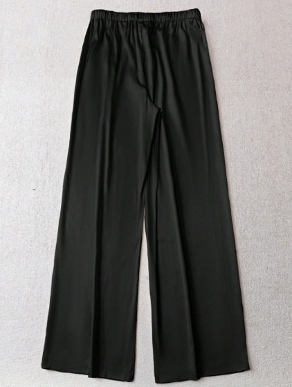 Women Wear Autumn Winter Loose Satin Casual Pants Black Satin Wide Leg Pants