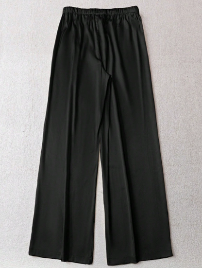 Women Wear Autumn Winter Loose Satin Casual Pants Black Satin Wide Leg Pants