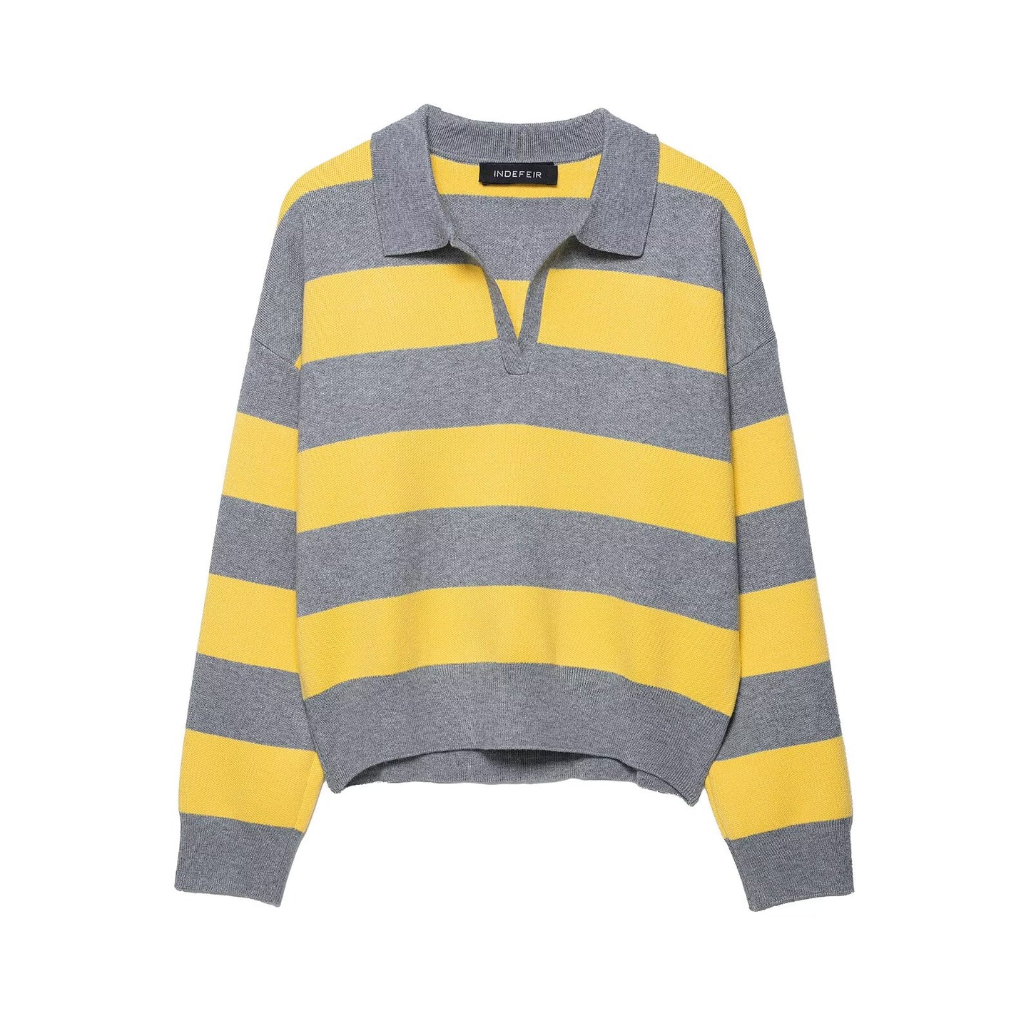 Contrast Color Striped Loose Slimming Shirt Collar Sweater Pullover Sweater