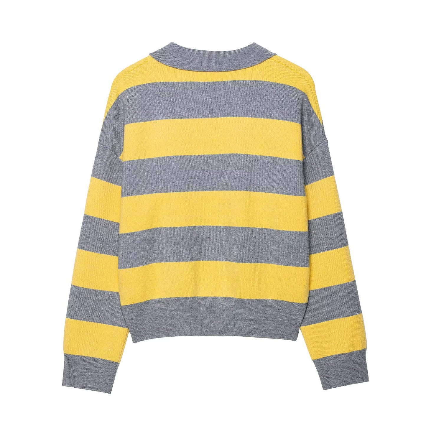Contrast Color Striped Loose Slimming Shirt Collar Sweater Pullover Sweater