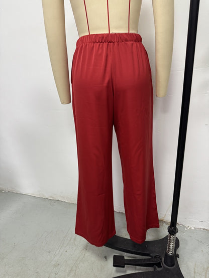 Women Clothing Trendy Autumn Satin Satin Casual Pants Loose Wide Leg Drawstring Long Pants
