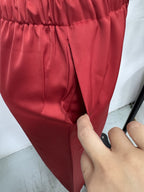 Ropa de mujer, moda de otoño, pantalones casuales de satén, pantalones largos holgados de pierna ancha con cordón