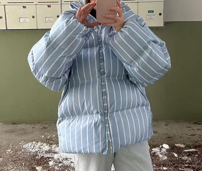 Elegant Women Clothing Striped Hoodie Padded Coat Cotton Padded Coat TinkleBell