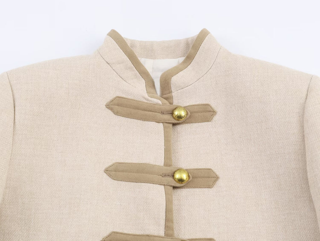Women Clothing Casual Padded Shoulder Bends Hitches Chinese Knot Button Top SenDa