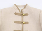 Women Clothing Casual Padded Shoulder Bends Hitches Chinese Knot Button Top SenDa