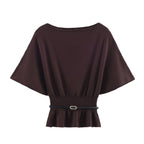 Women Clothing Top With Belt Laminated Decoration Knitwear SenDa