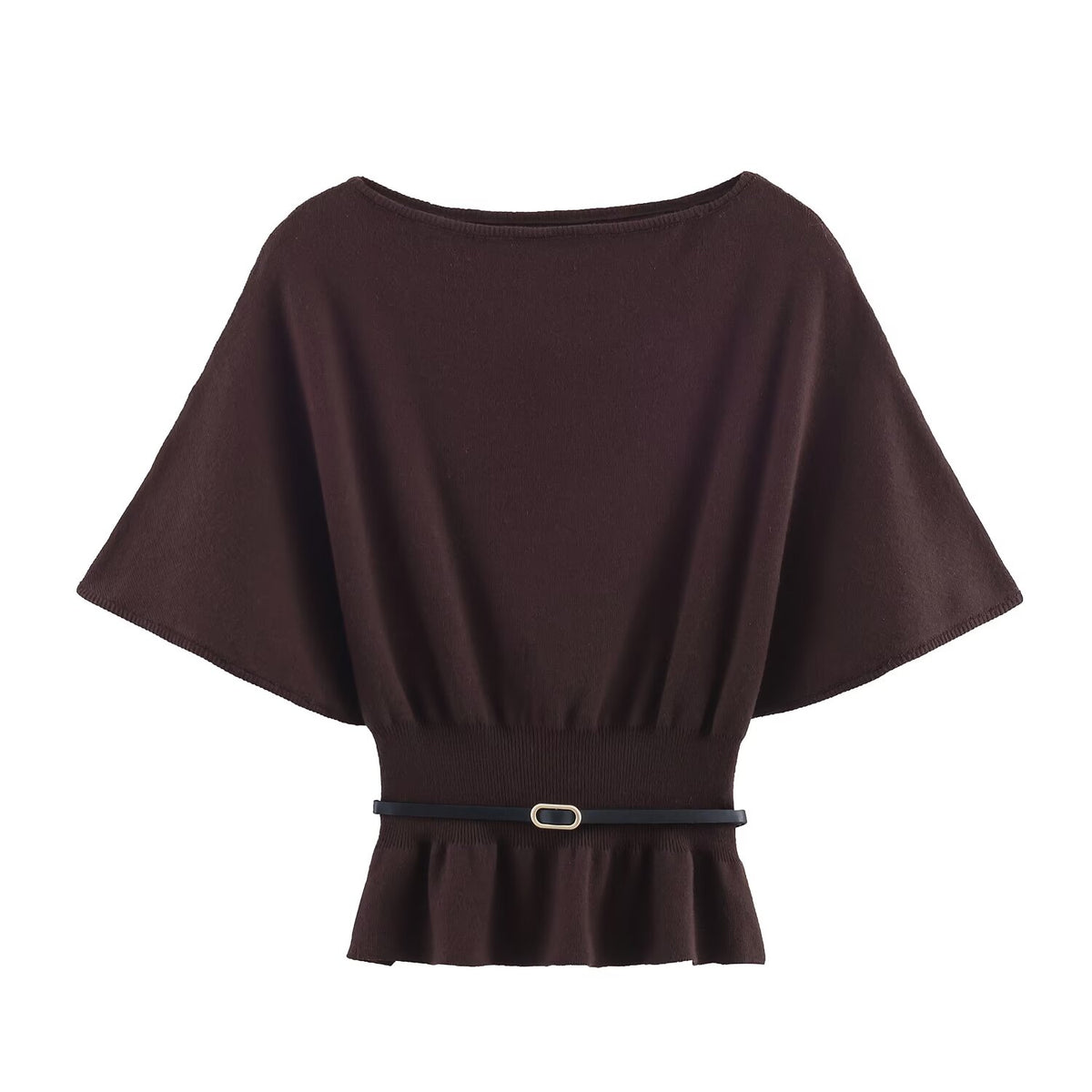 Women Clothing Top With Belt Laminated Decoration Knitwear SenDa