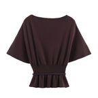 Women Clothing Top With Belt Laminated Decoration Knitwear SenDa