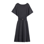 Women with Belt Knitted Mid Length Dress SenDa