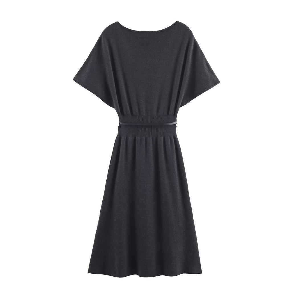Women with Belt Knitted Mid Length Dress SenDa