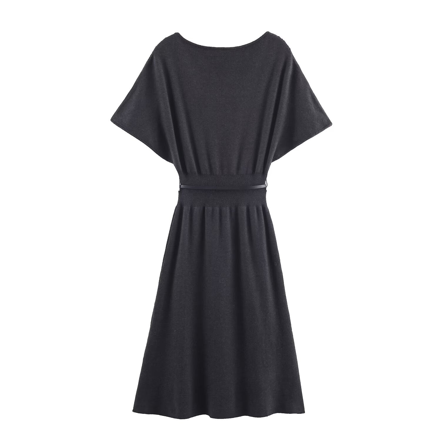 Women with Belt Knitted Mid Length Dress SenDa