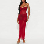 Tube Top Milk Silk Stitching Mesh Drilling Party Hip Wrapped Long Dress Coya