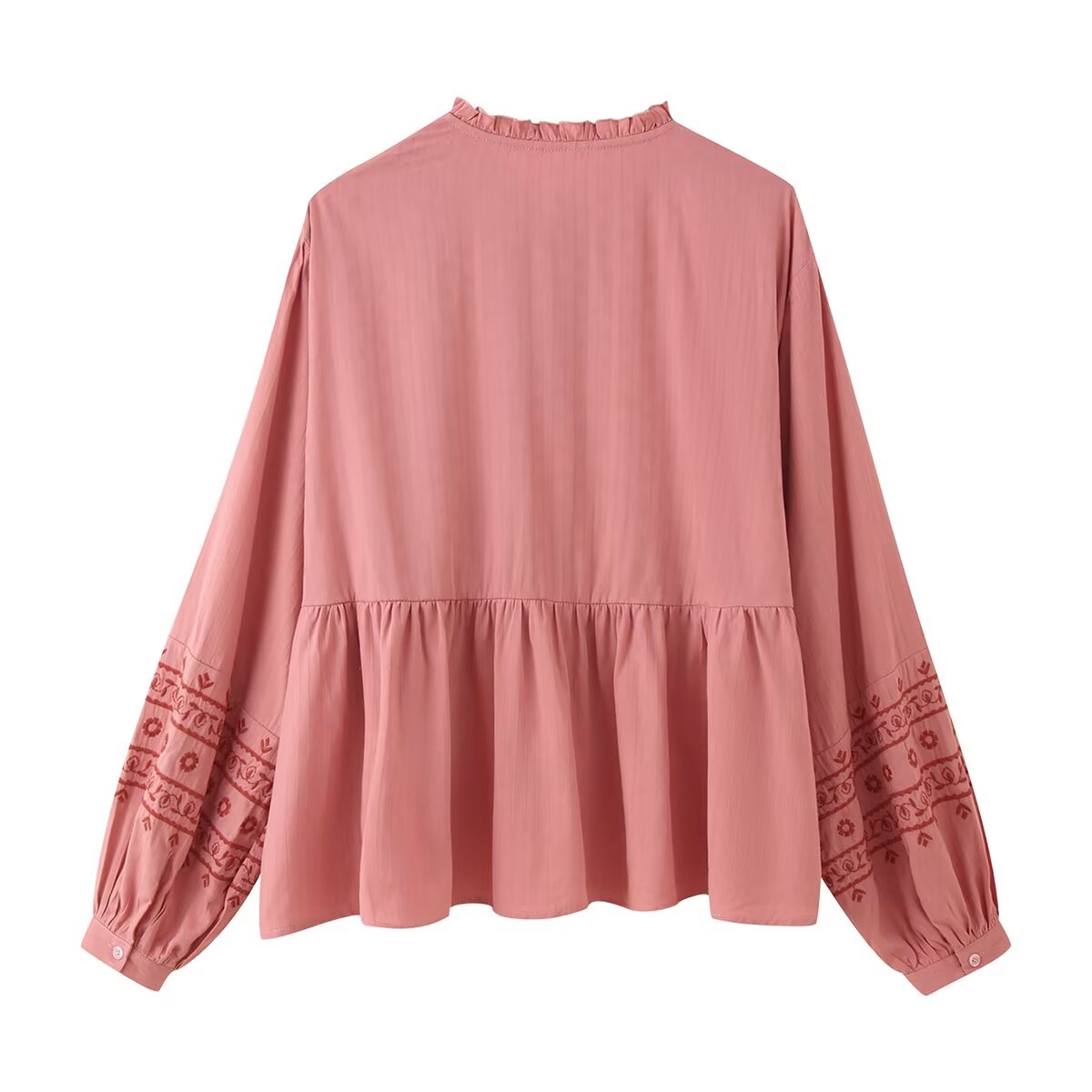 Camisa bordada de manga larga con contraste de color para mujer