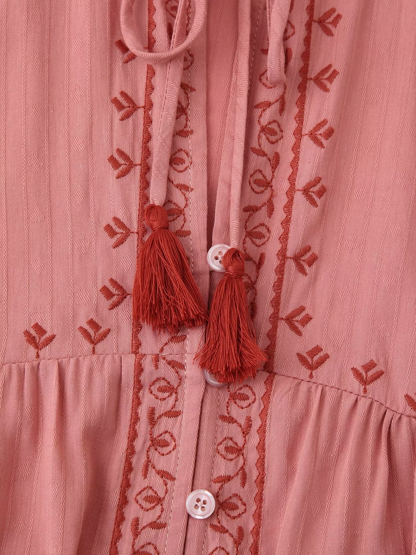 Camisa bordada de manga larga con contraste de color para mujer