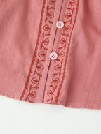 Women Clothing Long Sleeve Contrast Color Embroidered Shirt