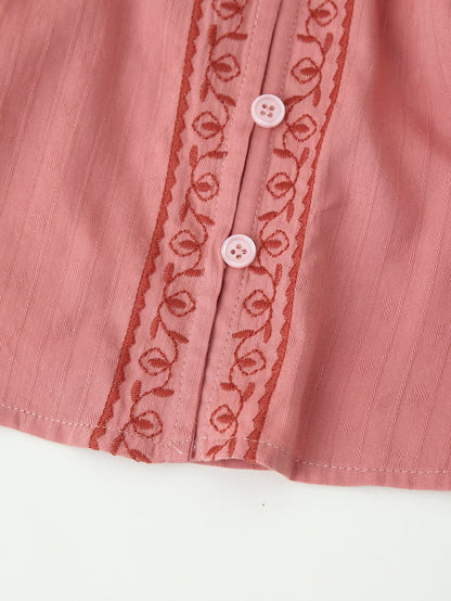 Camisa bordada de manga larga con contraste de color para mujer