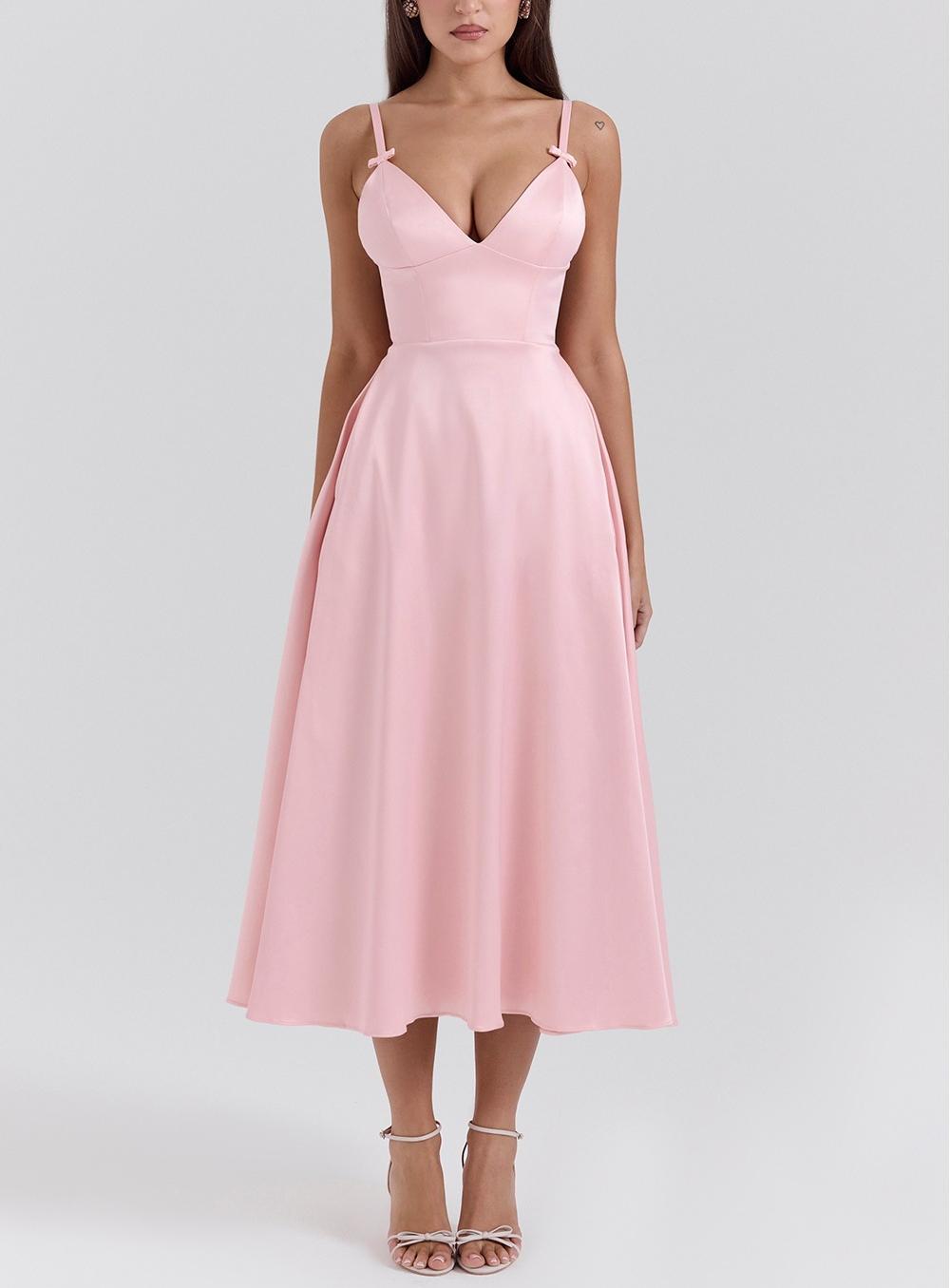 V neck Sexy Design Maxi Dress Court Dopamine Wear Strap Dress for Women XINXI