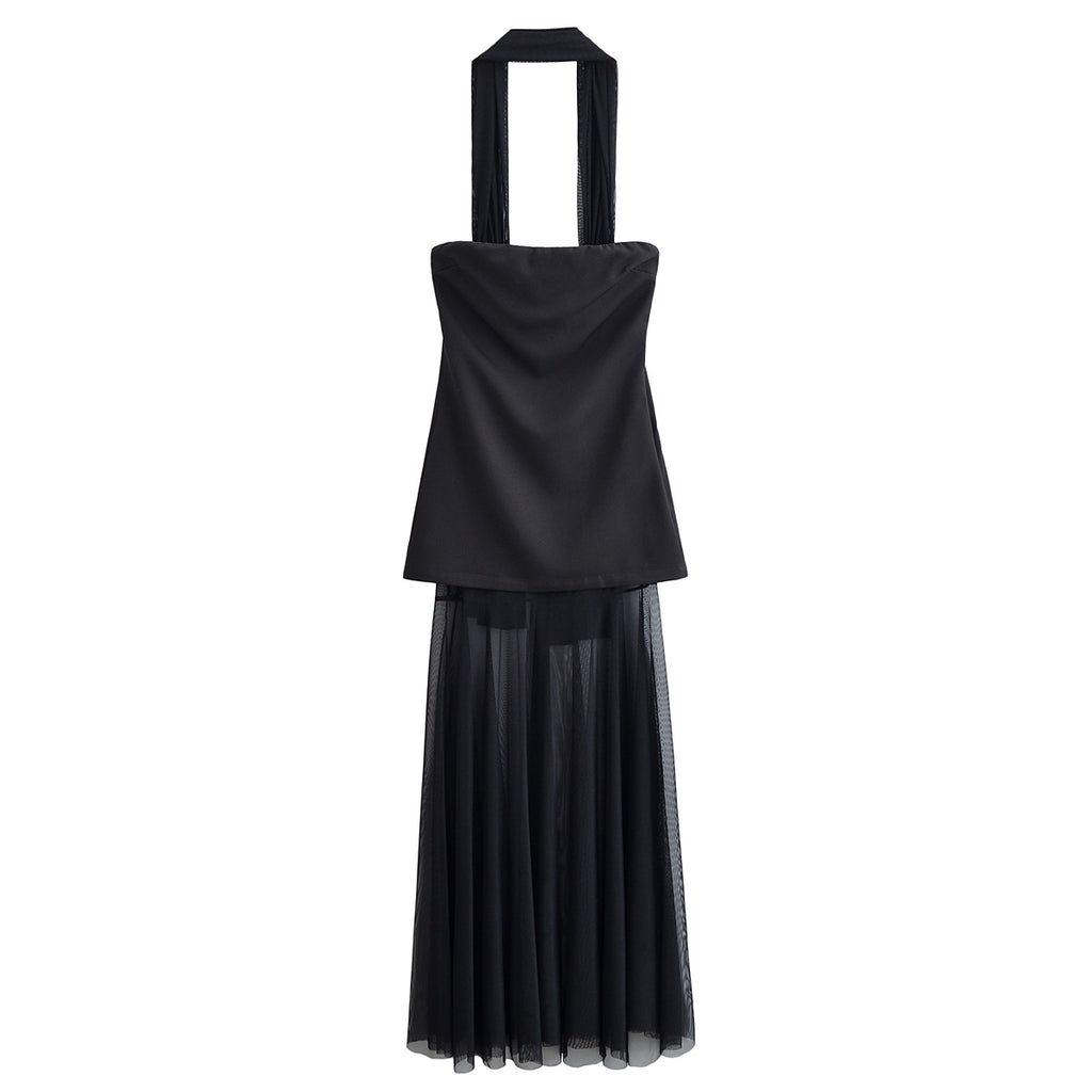 Women Clothing Autumn off the Shoulder Tube Top Stitching Design Dress TRAF
