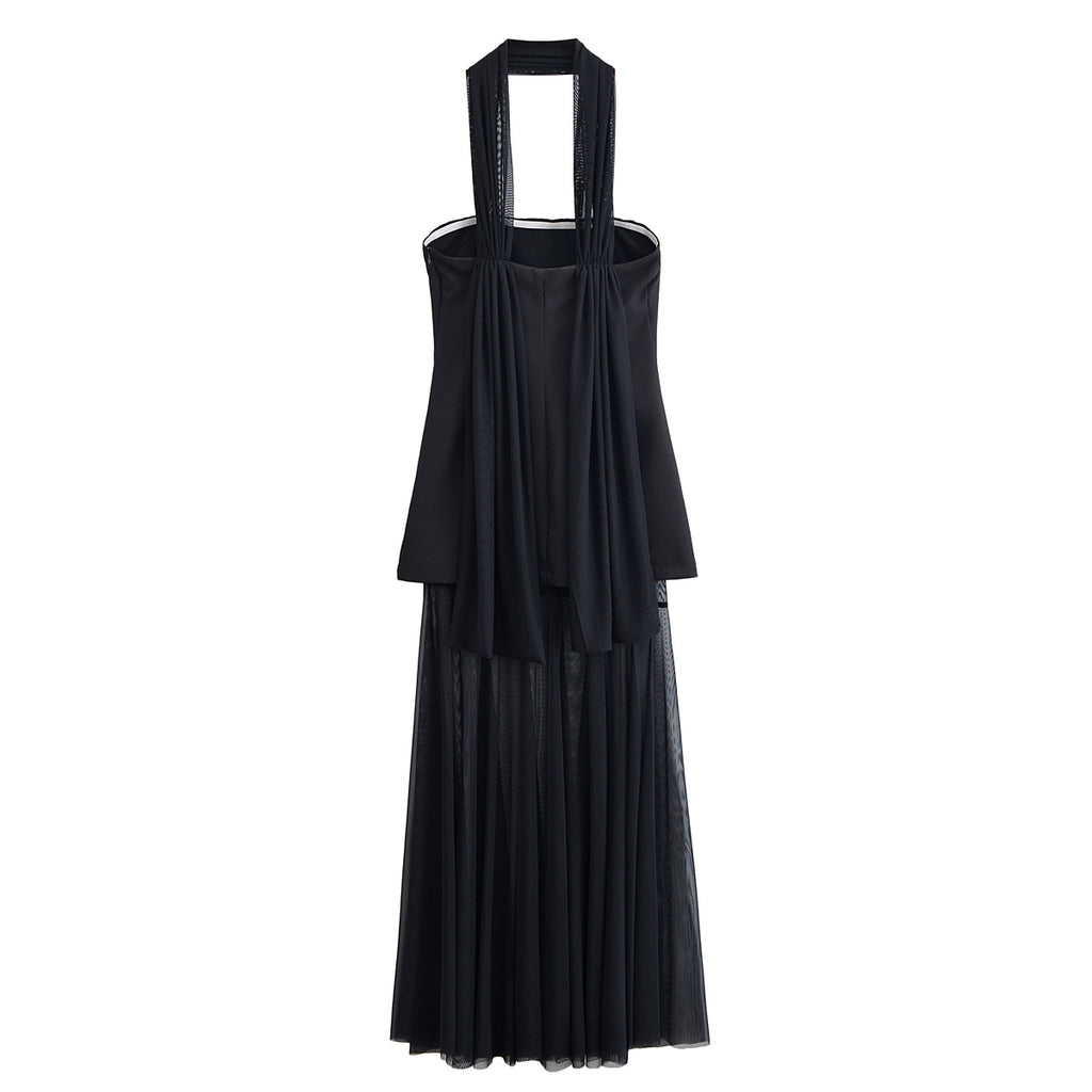 Women Clothing Autumn off the Shoulder Tube Top Stitching Design Dress TRAF