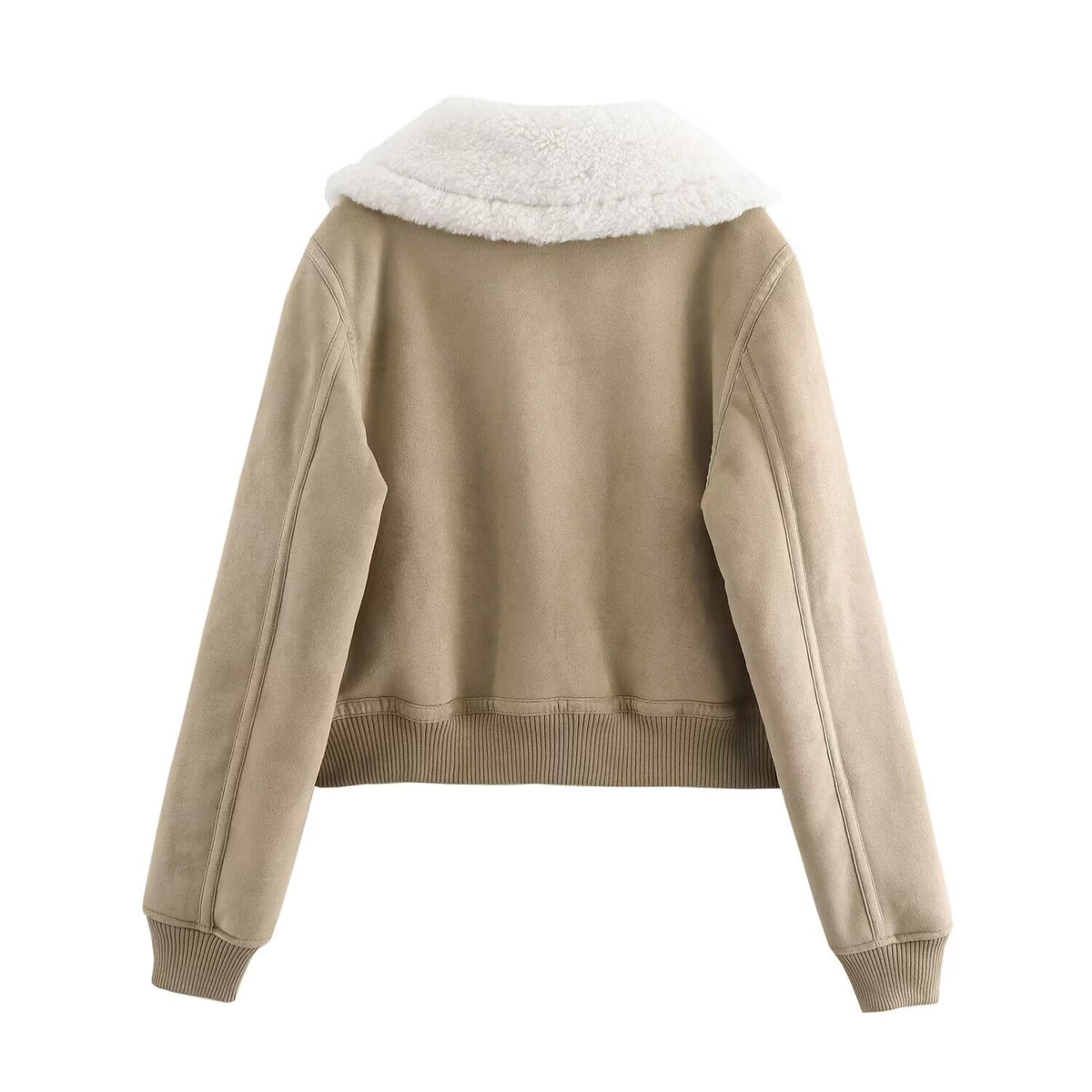 Women Clothing Autumn Winter Collared Thread Hem Zipper Jacket Coat SenDa