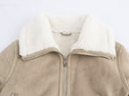 Women Clothing Autumn Winter Collared Thread Hem Zipper Jacket Coat SenDa